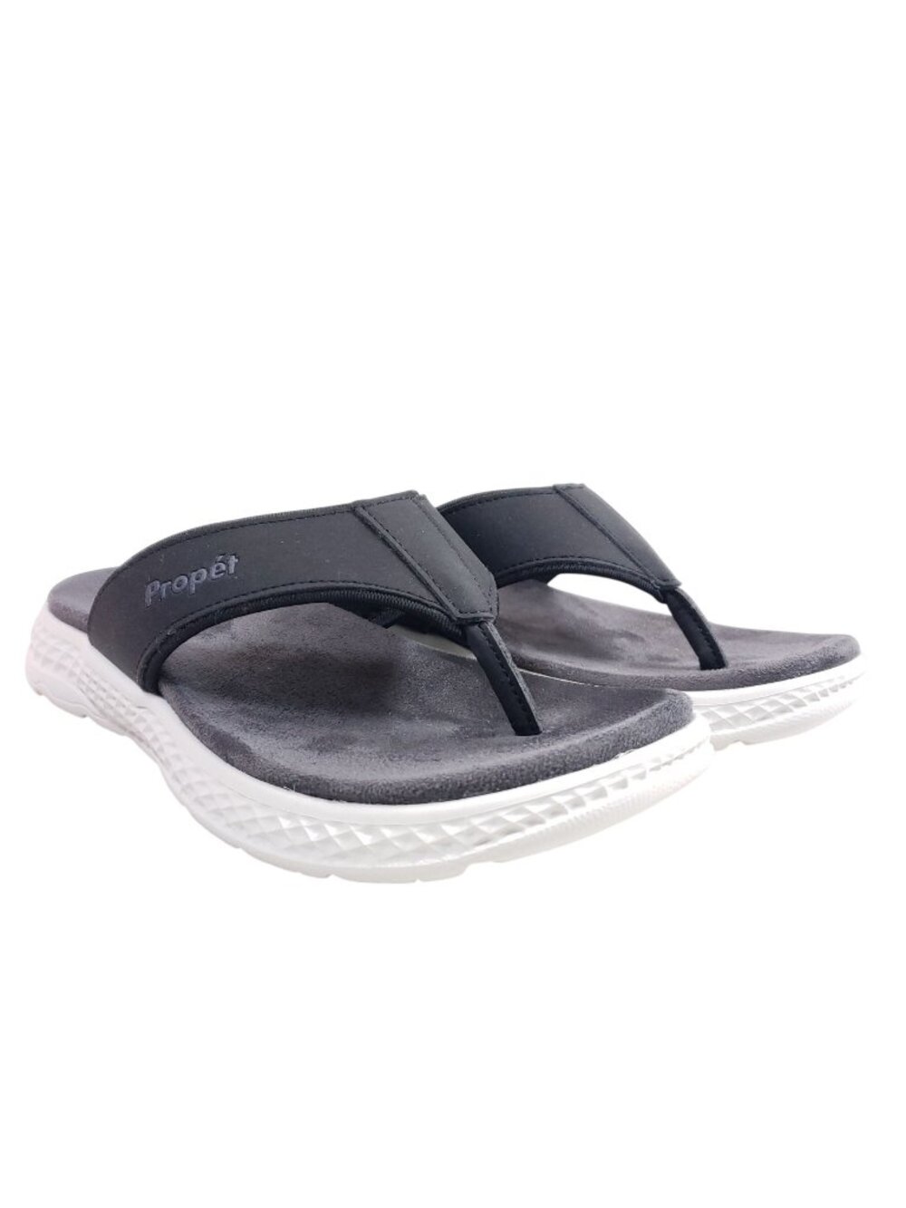 Propet Womens Size 8 TravelActiv FT Black & White Wide Flip Flop Sandals